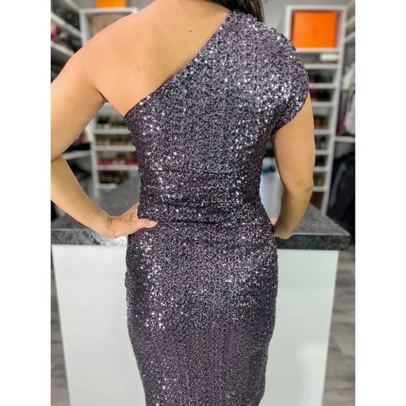 Julian Joyce by Mandalay Rare Purple Sequined One Shoulder Midi Dress $495 - Picture 8 of 12